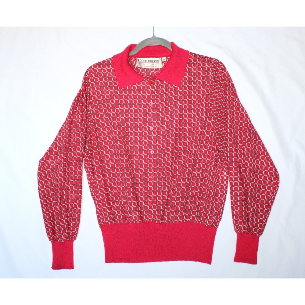 Castleberry Vintage Women's Checker Plaid Square Blouse Top Red Chic Business 14